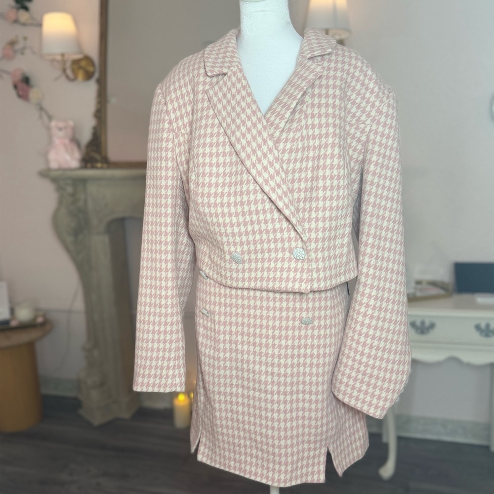 Eloquii Pink Houndstooth Blazer Dress